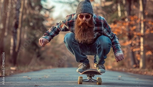 Skateboarding Hipster: Cool Beard, Moves