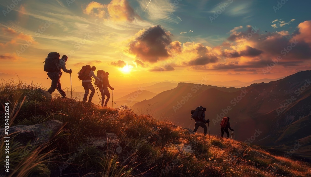 Mountain Hiking Adventure: Sunset Amidst Nature's