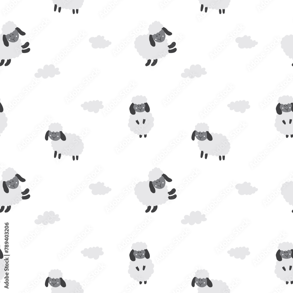 Obraz premium Cute Sheep Seamless Pattern, Cartoon Background vector Illustration