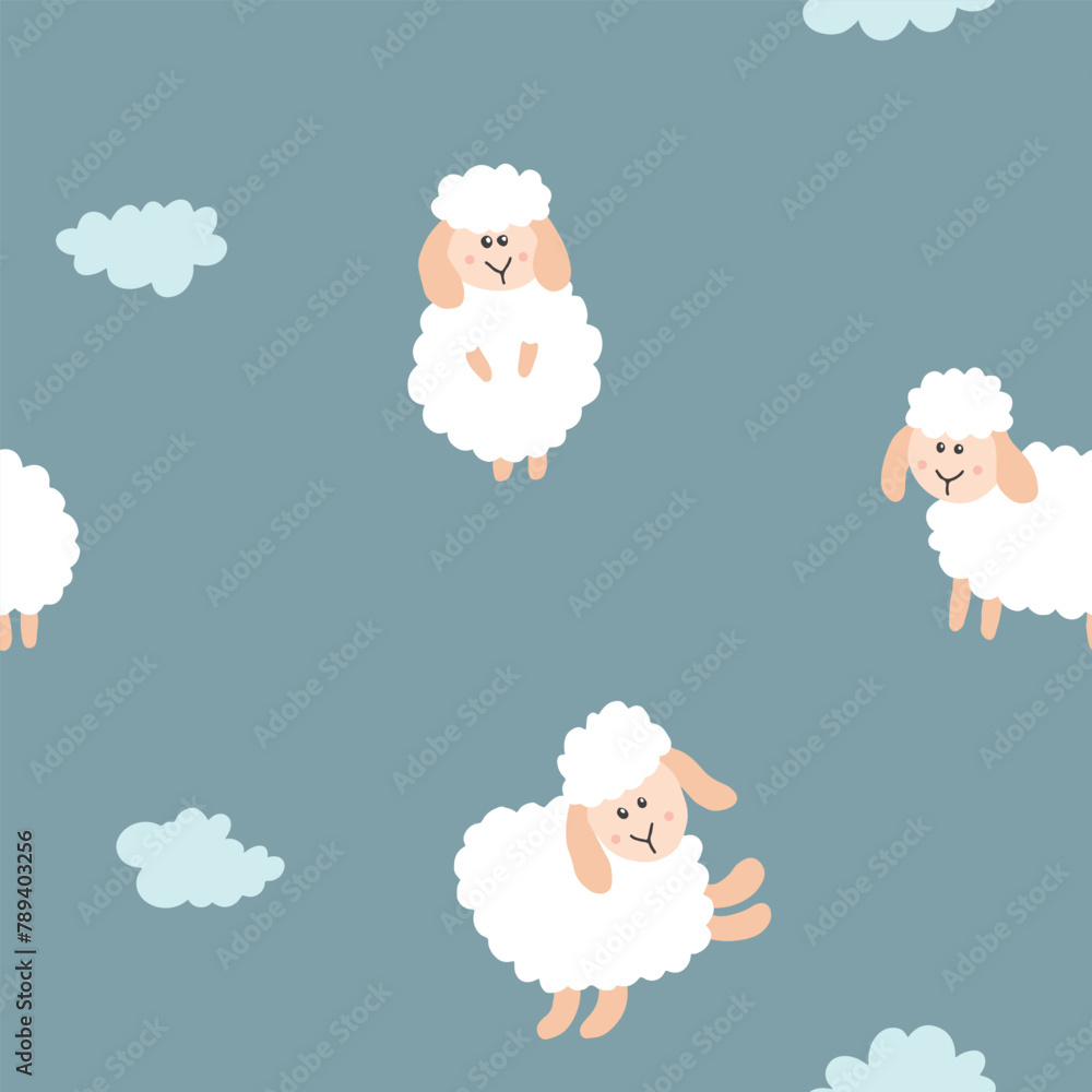 Cute Sheep Seamless Pattern, Cartoon Background vector Illustration Cute Sheep Seamless Pattern, Cartoon Background vector Illustration