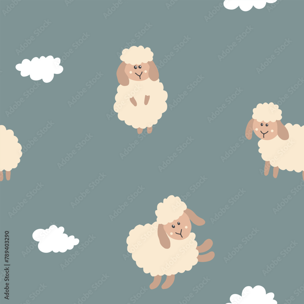 Cute Sheep Seamless Pattern, Cartoon Background vector Illustration