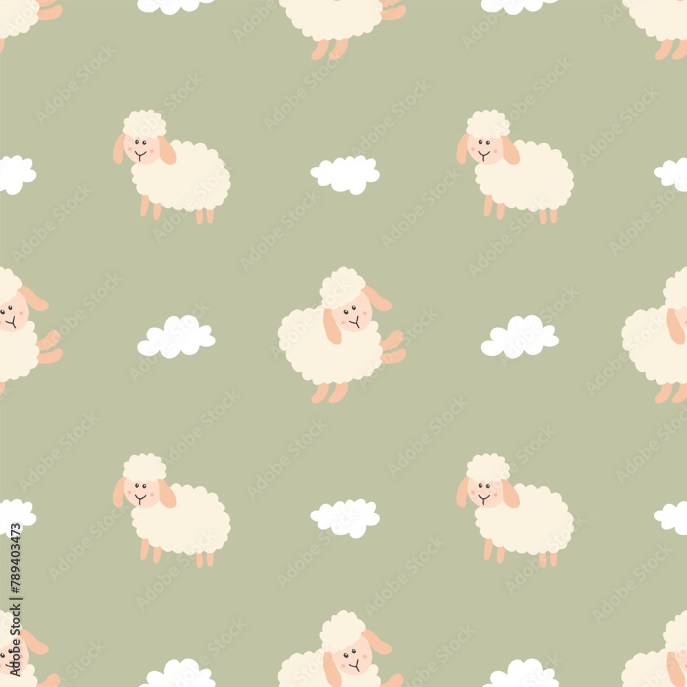 Cute Sheep Seamless Pattern, Cartoon Background vector Illustration Cute Sheep Seamless Pattern, Cartoon Background vector Illustration