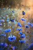 Enchanting Cornflower Field: Blooming Petals Graceful Butterflies