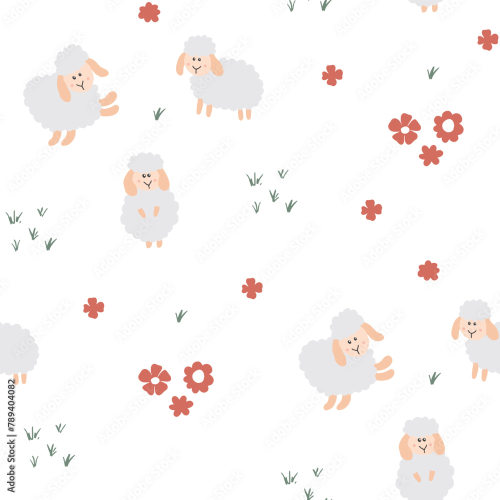 Cute Sheep Seamless Pattern, Cartoon Background vector Illustration Cute Sheep Seamless Pattern, Cartoon Background vector Illustration