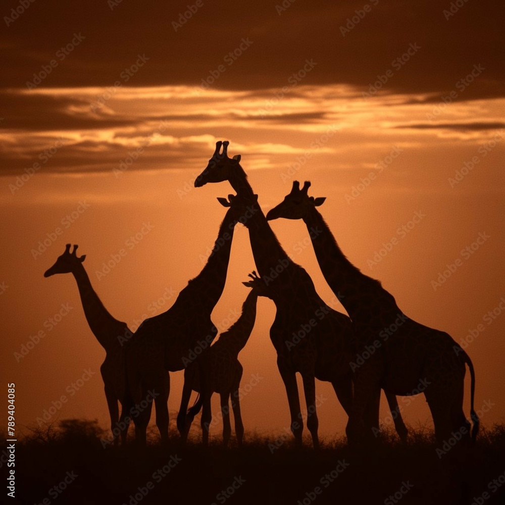 Fototapeta premium silhouette of giraffe in sunset