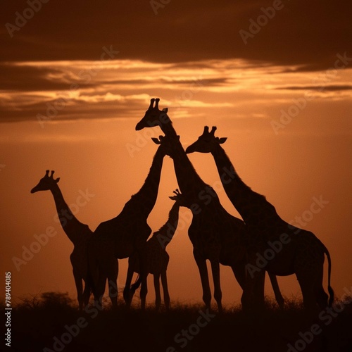 silhouette of giraffe in sunset