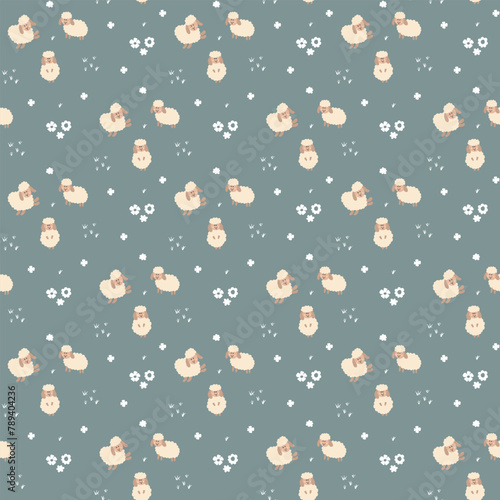 Cute Sheep Seamless Pattern, Cartoon Background vector Illustration © saint_antonio