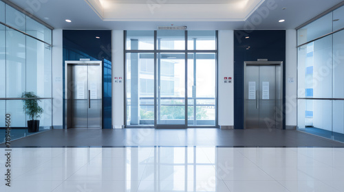 Modern Corporate Office Lobby with Twin Elevators