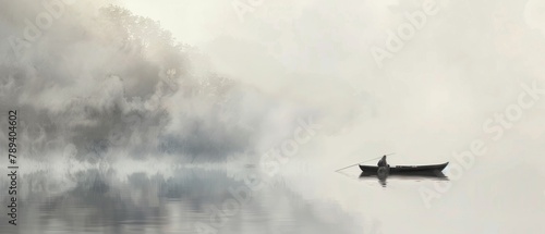 Tranquil Solitude: Fisherman Misty Lake