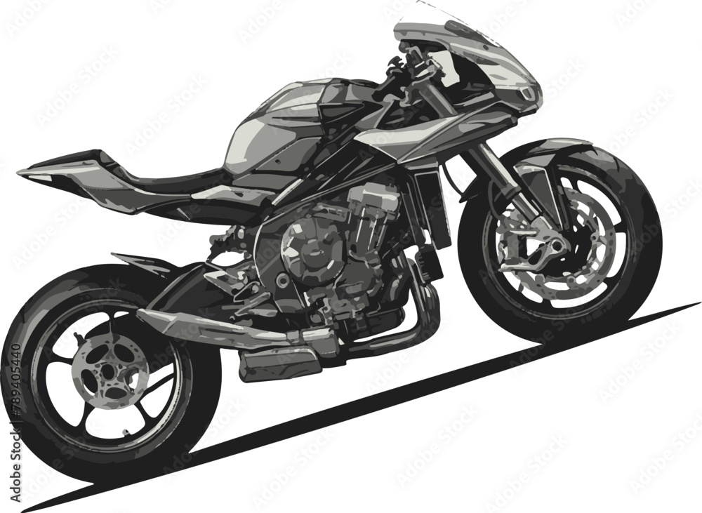 a black and white illustration of a modern motorcycle with visible engine and exhaust system. a black and white illustration of a modern motorcycle with visible engine and exhaust system.