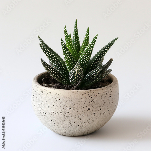 small potted Haworthia cooperi on a white background 