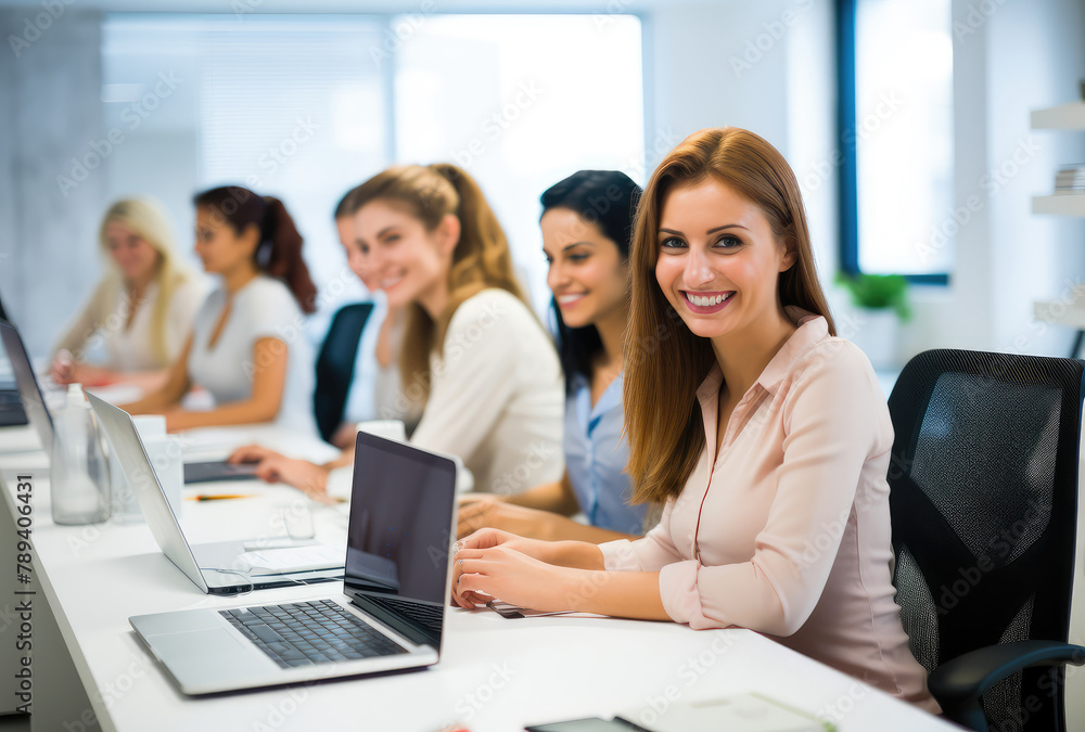Smiling Professional Women in Modern Office Setting