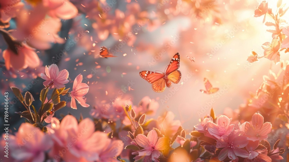 Enchanting Sakura Blossom: A Serene Haven of Pink Petals and Fluttering Butterflies Enchanting Sakura Blossom: A Serene Haven of Pink Petals and Fluttering Butterflies