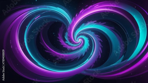 Abstract cyan and violet dynamic background. Futuristic vivid neon swirl lines. Light effect.