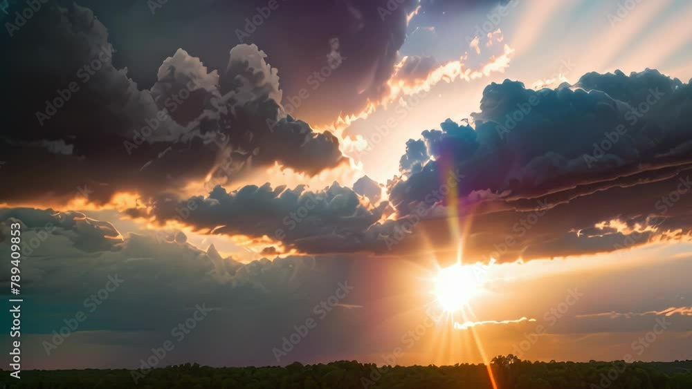 Video animation of breathtaking scene of sun rays piercing through an ...