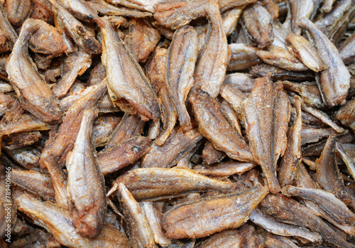 fried small fish as food background