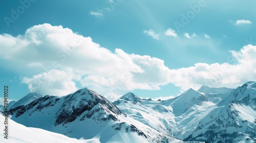 Majestic Snowy Mountain Range Under Clear Blue Sky © evening_tao