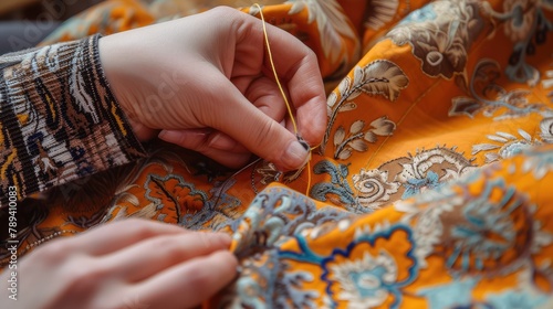 Close-Up of Hands Performing Detailed Embroidery Work