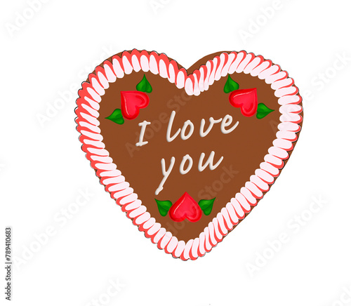 Oktoberfest Lebkuchenherz "I love you" isoliert auf weissem Hintergrund