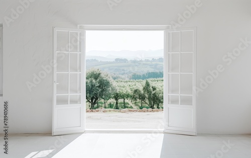 White Double Doors Open to Outdoor View on White Wall - illustration of Freedom  Escape from Confinement  Entry to New Opportunities.
