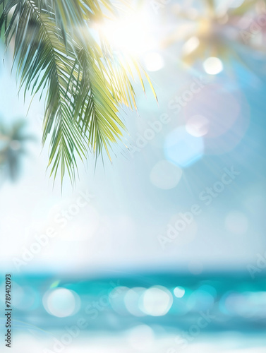 tropical island with palm trees background with room for text.