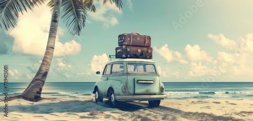Vintage Car Ready for a Beach Vacation Adventure © evening_tao