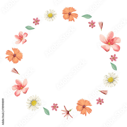 Round mixed flowers frame patterned transparent png