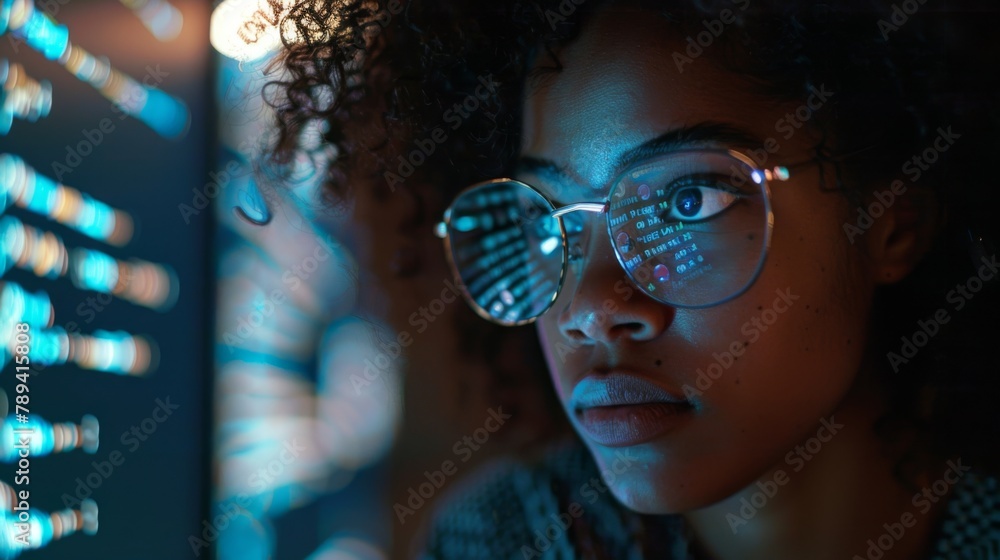 Woman with Reflective Tech Glasses