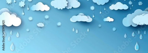 Rain clouds and white raindrops falling against a blue background