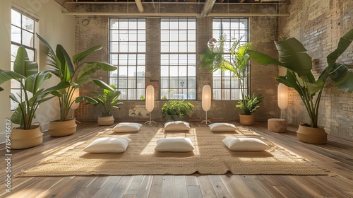 Yoga studio using serene artificial plant installations to create a peaceful practice space