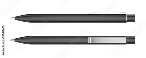 Black pen isolated. Transparent background. Open. Pen mockup. 3d illustration.