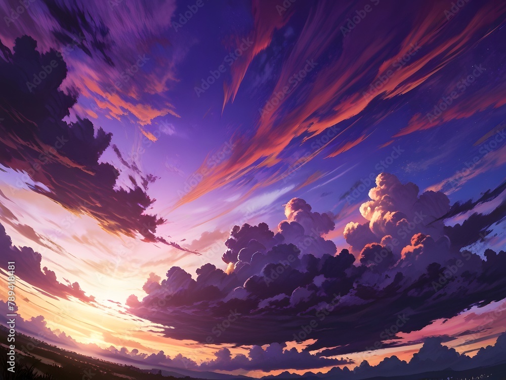 abstract purple sky, Sunset Sky Amidst Dramatic Cloudscape