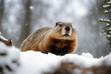 den Groundhog snowy emerges ground mammal wildlife animal snow hog nature