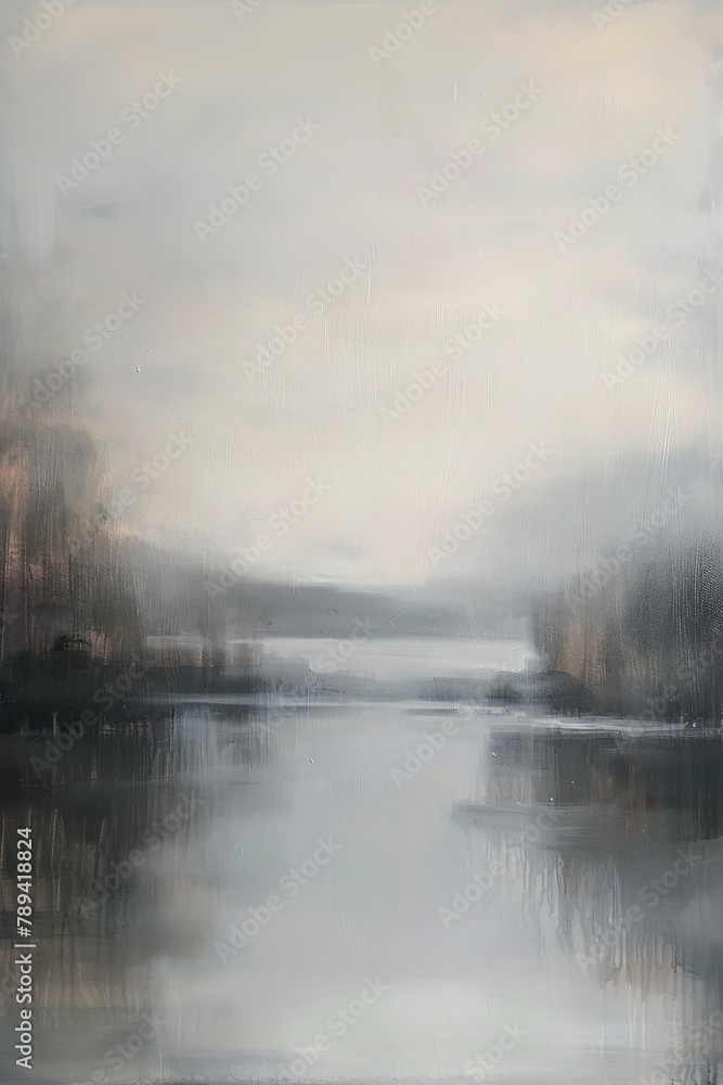 Gemälde einer Landschaft mit See und Bäumen in Erdtönen, verträumte Stimmung, Nebel und diffuses Licht, sanfte Farben
Gemälde einer Landschaft mit See und Bäumen in Erdtönen, verträumte Stimmung, Nebel und diffuses Licht, sanfte Farben
