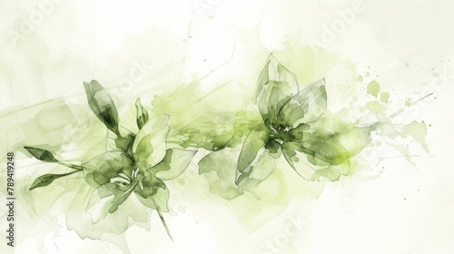 Green watercolor lilies illustration on textured background.