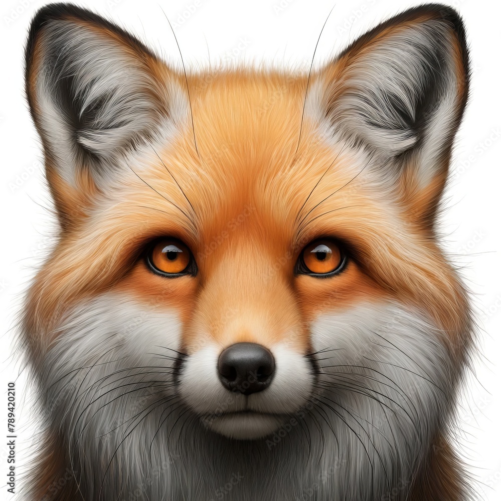 Obraz premium Fox Portrait. Wild Amazing Beautiful Forest Animal Isolated on Background. Realistic Cute Character Illustration. Nature, Ecology, Wildlife Creature Care and Safe Concept. 