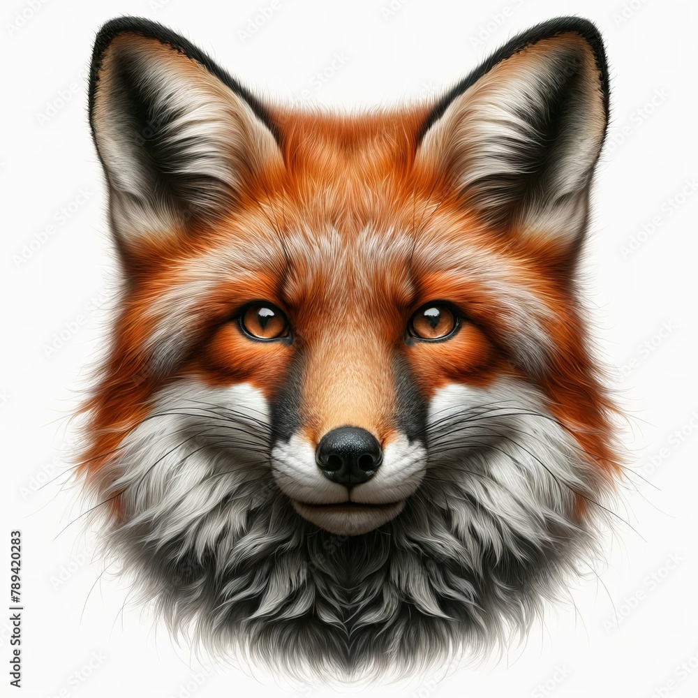 Fototapeta premium Fox Portrait. Wild Amazing Beautiful Forest Animal Isolated on Background. Realistic Cute Character Illustration. Nature, Ecology, Wildlife Creature Care and Safe Concept.