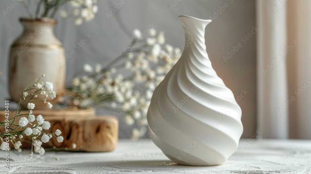 Obraz premium BREAST PUMP logo, with a plain and white background, white floor, flower pot, Generated AI