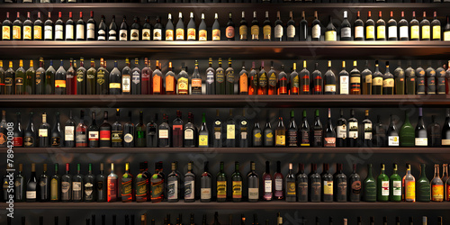 Shelves filled with liquor bottles in a bar, Bottles of Elegance