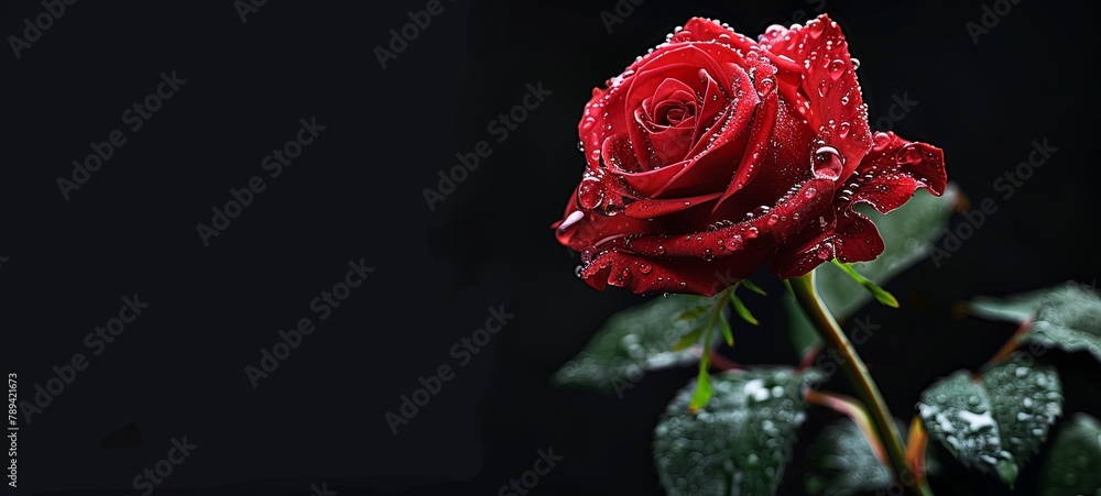 red rose flower with dew on a black background, studio image. generative ai red rose flower with dew on a black background, studio image. generative ai