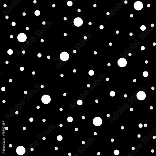White polka dot chaotic on black seamles pattern 1