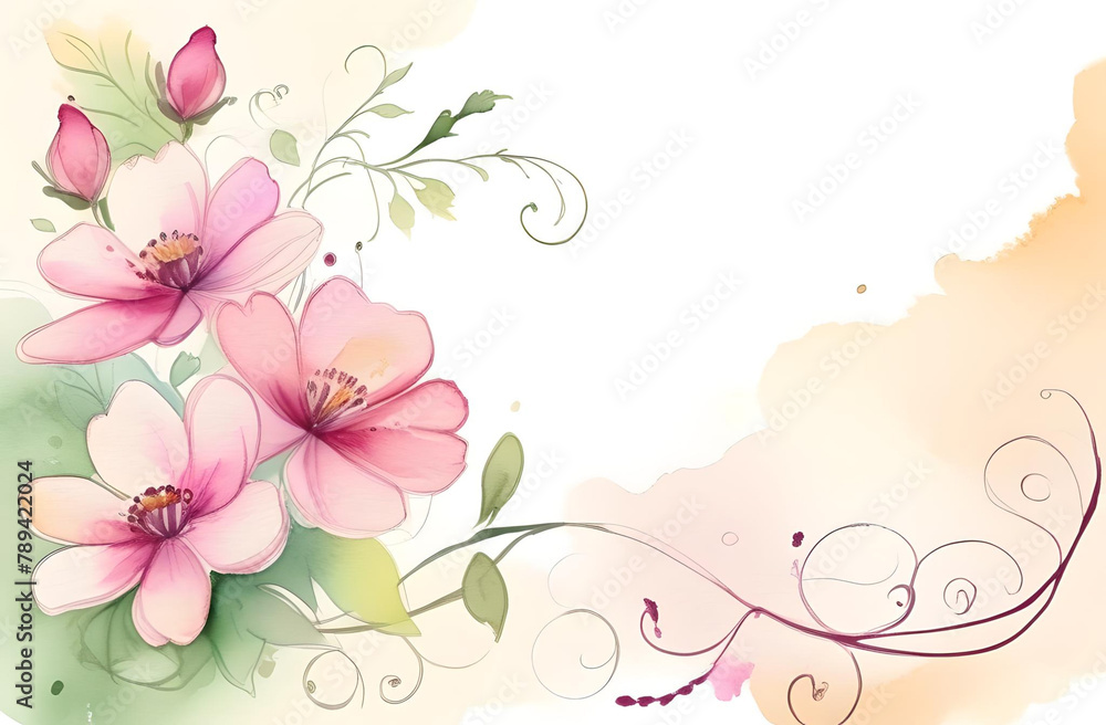 background with space for text. The flowers on the side are delicate.