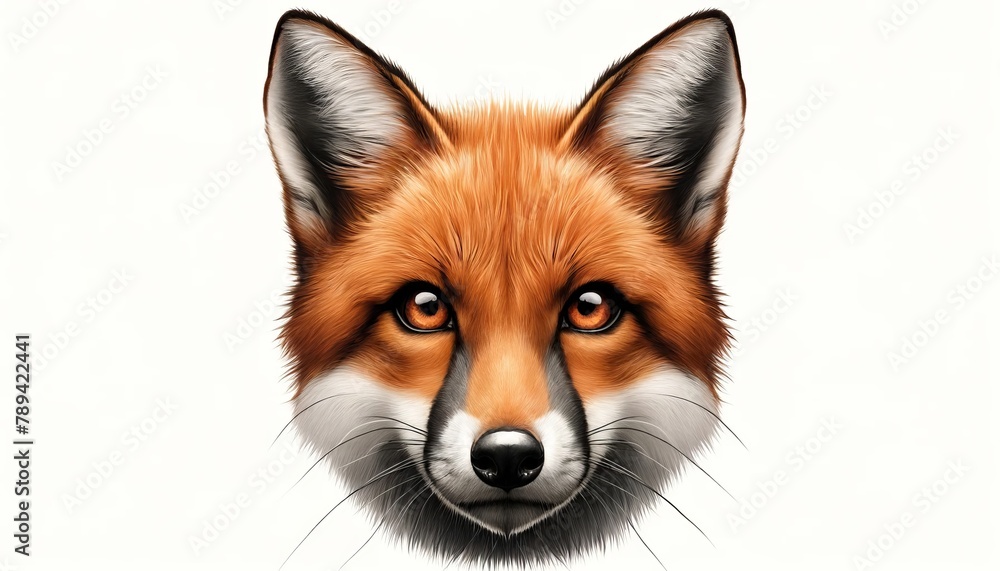 Fototapeta premium Fox Portrait. Wild Amazing Beautiful Forest Animal Isolated on Background. Realistic Cute Character Illustration. Nature, Ecology, Wildlife Creature Care and Safe Concept. 