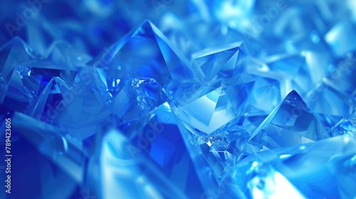 Macro shot of blue crystals with sharp edges and geometric shapes.