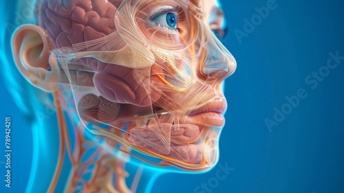 There is inflammation in the mucous membrane of both the paranasal and frontal sinuses on the face of the female photo