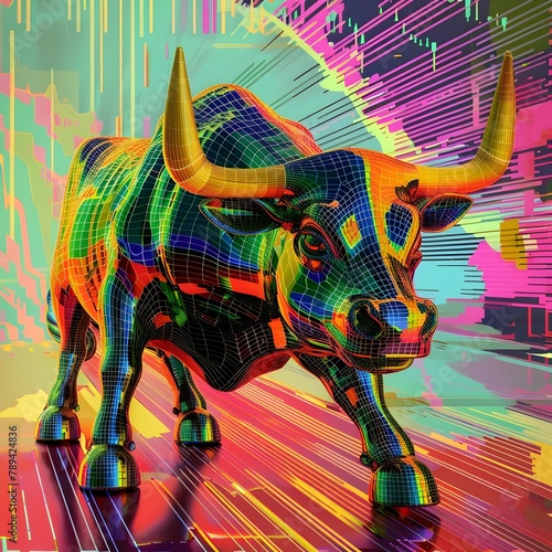 Stylized D Bull in a Dynamic Bull Market Pop Art Homage Generative ai