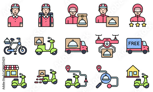 Food delivery essentials filled vector icons set 3