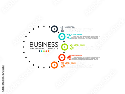 Business infographic. 5 Steps Modern Mindmap diagram with circle topics and numbers, presentation vector infographic.