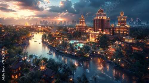 view of the town of the Themepark, Beautiful fairy tale Themepark. photo
