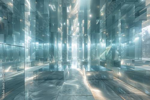 AI Generative. Abstract visual of architecture studio office space. 3D Rendering of lighting reflection perspective space. 